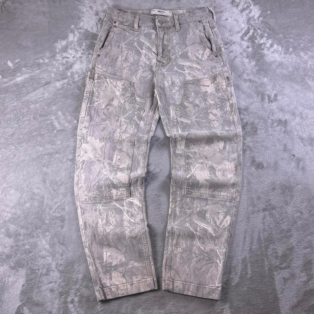 Hollister Carpenter Pants Mens 29x32 Beige Camo Double Knee Loose Relaxed Fit